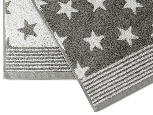 Frottierserie aus dem Hause Dyckhoff – 3er-Pack Handtücher oder ein Duschtuch – elegantes Streifendesign kombiniert mit Sternen – geprüfte Qualität, Duschtuch [70 x 140 cm], grau - 3