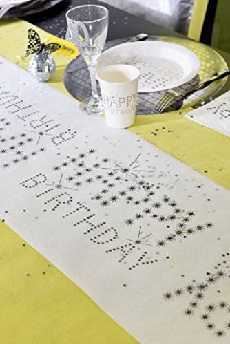 Tischläufer Tischband Tischvlies Happy Birthday Vlies mit Sternen 5m x 30cm Rolle Dekostoff Tischdekoration Palandi® - 4