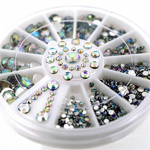 Joyeee Strasssteine für Nägel - 3D Misch Nagel-Kunst-Funkeln Rhine Scheibe Dekoration Edelsteine Kristall Rad (12 Stück)