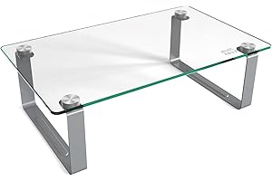 Minthouz Supporto per monitor, in vetro temperato trasparente, per monitor, altezza fissa, scrivania, ergonomico, portata fino a 20 kg, per laptop, computer, iMac, stampante