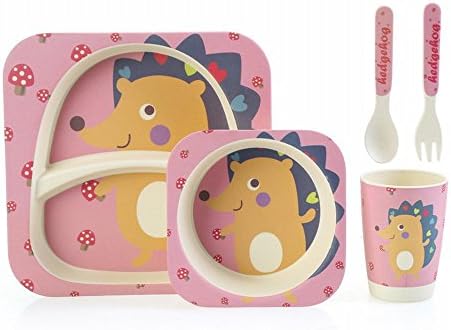 XHW Anti-Drop Bamboo Fiber Children 'S Cutlery Set Baby Bowl Baby Plate Child Plate Bowl Bowl Eating Bowl Sub-Grid Cute Cartoon,H