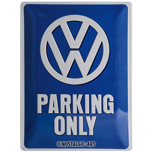 signs-unique VW Parking Only Placa Decorativa, Metal, Azul Indigo, 30 x 40 cm