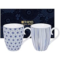 Tokyo Design Studio, Nippon Blue, 2 Juego de tazas con asa, 10.2 cm, 8.5 cm de diámetro, 350 ml, porcelana