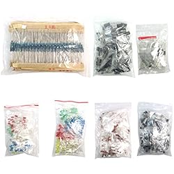 DollaTek Componentes electrónicos (Total 1390 PCS) - Diodos LED, 30 resistencias de valores, Condensador electrolítico, Condensadores de cerámica, Diodos, Transistor