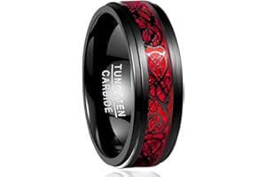NUNCAD Black Ring, Tungsten Carbide Partner Ring for Men/Women, 8 mm, Celtic Dragon Ring with Carbon Fibres, Blue/Green/Red/Rose Gold, Size 49.3–72 (15.7–22.9)