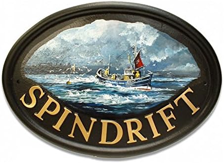 Beautiful Hand-painted House / Door Sign / Plaque Personalised [Boat Spindrift] [Fully Personalised Front Door Signage] [Special Gift, Housewarming, New Home]
