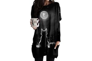 Minetom Langarmshirt Damen V-Ausschnitt Druck Lose Langarm Oberteile Oversize Lang Sweatshirt Tops Asymmetrisch Saum Jumper Pullover Mit Taschen