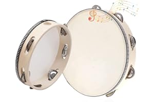 Aieraczy 2 Stück (6 Zoll & 8 Zoll) Holz Tambourin, tambourine instrument, Percussion-Handtrommeln, hand drum, Hölzern Einzelreihe Handheld tamborine mit Jingles für Party, Tanz, Gesangsbegleitung