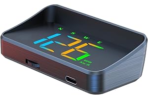 AMROOLOO Car Head-Up Display HUD Digital Speedometer GPS Speedometer Universal KMH and MPH with Compass Speeding Warning Multi-functional display USB interface Plug & Play for all vehicles (M2S)