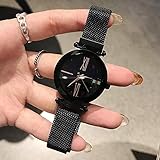 GRCSGL Damenuhr 2018 Minimalistische Mode Starry Suction Eisen Uhr weiblich, schwarz