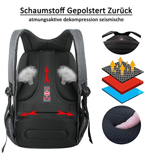 Norsens Notebook Laptop Rucksack 15,6 Zoll Gepolstert Wasserdichter Business Rucksack Damen Schwarz - 6