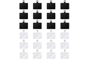 Fezf Juego de 24 piezas de cordón para móvil con anillo metálico Almohadilla adhesiva de PVC de repuesto universal para teléfono, dos colores, para accesorios de cordón para smartphone