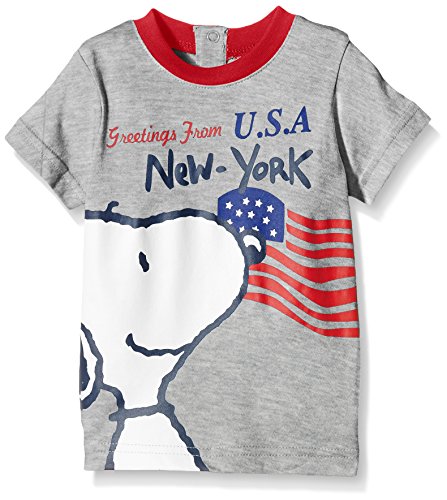 Peanuts Baby-Boys Snoopy Short Sleeve T-Shirt, Grey (Light Grey Melange/Red), 6-12 Months (Manufacturer Size:12 Months)