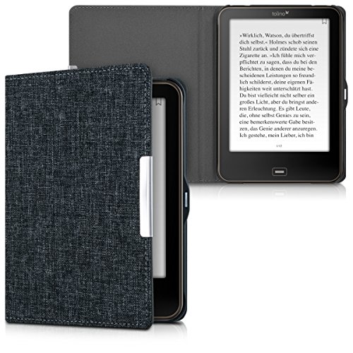 kwmobile Hülle für Tolino Vision 1 / 2 / 3 / 4 HD - Flipcover Case eReader Schutzhülle - Bookstyle Klapphülle Stoff Design Dunkelgrau