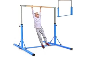 COSTWAY Foldable Gymnastics Bar, 90-150cm Height Adjustable Training Bar with Easy Moving Wheels and Non-slip Feet, Home Gym Equipment for Kids Juniors, 100kg Weight Capacity