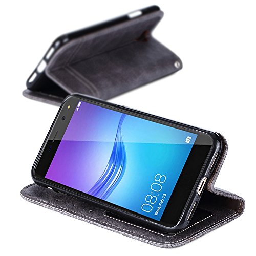 Funda Huawei Y6 2017 Funda Huawei Y5 2017  Ferlinso Carcasa Cuero Retro Elegante con ID Tarjeta de Cr  dito Tragamonedas Soporte de Flip Cover Estuche de cierre magn  tico para Huawei Y5 2017   Y6 2017  Gris 