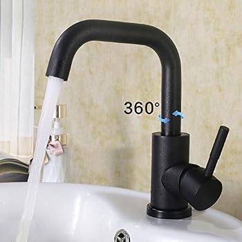 JRUIA matt Schwarz Edelstahl Bad Wasserhahn 360°Drehbar Waschtischarmatur Einhebel Mischbatterie ...