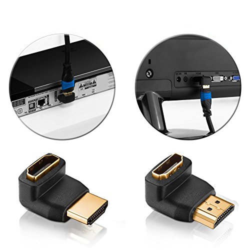 deleyCON HDMI Set – 2x 2m HDMI Kabel + 2x HDMI Winkel Adapter (90° + 270° Grad) + 3x Klett-Kabelbinder + Microfaser Reinigungstuch – HDMI 2.0 / 1.4a kompatibel High Speed mit Ethernet (Neuster Standard) ARC 3D 4K Ultra HD (1080p/2160p) - 3