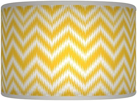 50cm (20") Chevron Yellow Mustard White Retro Handmade Geometric Giclee Style Printed Fabric Lamp Drum Lampshade Floor Ceiling Pendant Light Shade 389