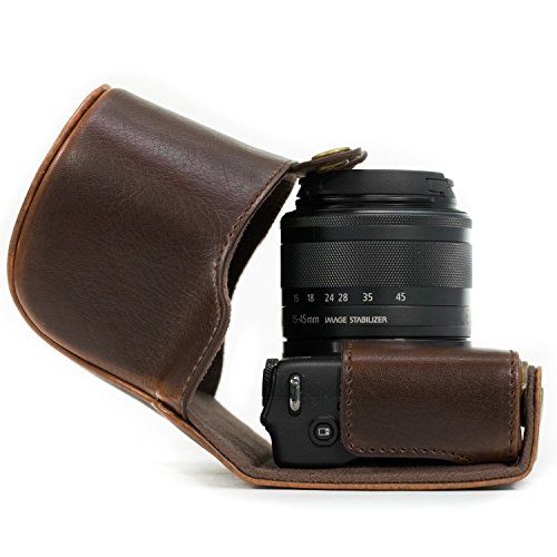 MegaGear MG667 Etui de Protection avec Bandouli  re en Cuir pour Appareil photo Canon EOS M10 Marron fonc  