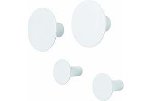 Blomus Set di 4 ganci da parete in classico bianco, alta qualità, materiale di fissaggio incluso, design moderno, 2 pezzi diametro 8,5 cm, 2 pezzi diametro 5 cm, altezza 45 mm, bianco, 65798