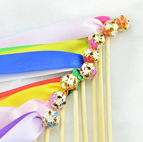 hangnuo 30 Stück Hochzeit Weihnachten Geburtstag Party Seide Spitzenband mit Glocken Girlanden Reinigungsstäbe Fairy Stick Rose&Pink - 2