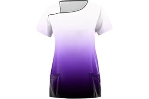 OUMSHBI Kasack Pflege Berufsbekleidung Damen Farbverlauf Medizinische Arbeitskleidung Abfallende-Schulter Laborkittel Damen Kurzärm Altenpflege mit Taschen Kittel Pflegebekleidung Kasacks für Frauen