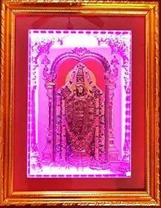 Smile N Style Essentials Tirupati Balaji Photo with LED Lights 15 x 11-inch with Light Wooden Box Type Lord Venkateswara Photo Frame Perumal Photo with Lights with Remote