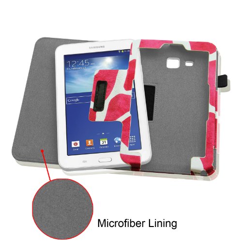 [Eckenschutz] Fintie Samsung Galaxy Tab 3 7.0 Lite T110 T111 T113 T116 Hülle Case – Slim Fit Folio Bookstyle Kunstleder Schutzhülle Cover Tasche mit Ständerfunktion für Tab 3 Lite 7.0 Zoll Tablet, Giraffe Pink - 5