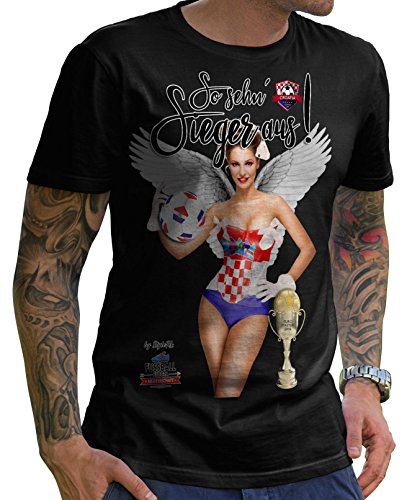 Stylotex Herren T-Shirt Basic So sehn Sieger aus Girl Croatia Hrvatska Kroatien, Farbe:schwarz;Größe:XXXL