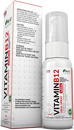 Vitamin B12 Spray | 1,200 µg 50ml Spray with CoQ10, Chromium and Green Tea Extract | Natural Apple and Blackcurrant Flavour | Improved Absorption | Vegetarian and Vegan Vitamin B12 by Nu U Nutrition - Image 3