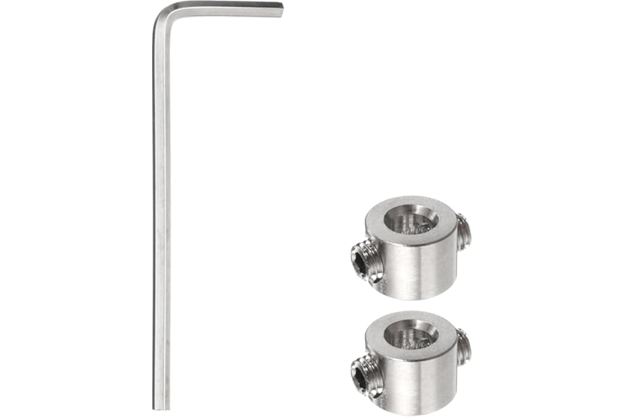 2pcs 4mm Drill Stop Collar Set Depth Stop, Adjustable Stainless Steel Drilling Limit Ring, Anodizing Surface Dowel Shaft Chuck Positioner with Hex Wrench, Silver