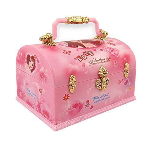 Xinji Portable Music Jewellery Box Ballet Dancer for Girls with Mirror Make Up Box Gift Pink