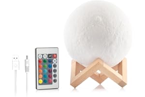 InnovaGoods® Lampada LED Luna 3D, Design Originale e Portatile, Controllo Touch e Remoto, LED RGB con 16 Colori, Luce Bianca da 4000 K, Ricaricabile, Colore Bianco e Beige.