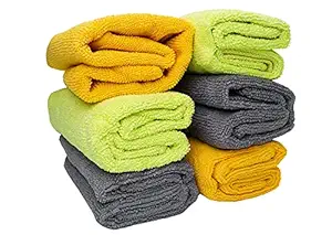 BUFFKING Microfiber Multipurpose Cleaning Cloth / 30cmX30cm / 300 GSM / Pack of 6 Pieces / for Cleaning Glass , Car/Bike Wash , Kitchen Surface, Appliance , TV, Etc.