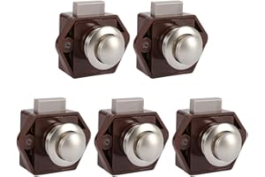MIULINE 5 Pcs Bouton Poussoir Loquet sans Clé, Serrure de Porte Meuble Fermoir, Bouton Loquet Verrou pour RV Caravane Placard Meuble de d'Épaisseur (Brun)