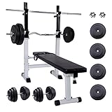 CCLIFE Multifunktion Hantelbank set mit 96kg Hantelset Trainingsbank Kraftstation Bankdrücken