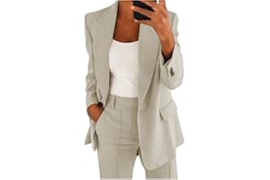 shownicer Tailleur Femme 2 Pièces Elegant Couleur Unie Slim Fit Blazer Veste Formel Bureau Travail Pantalon Costumes Revers Manteau Ensemble
