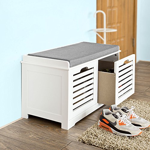 SoBuy® moderne Schuhtruhe,Sitzkommode mit 2 Körben,Sitzbank, Schuhschrank mit Sitzkissen,Spieltruhe, FSR23-K-W - 4