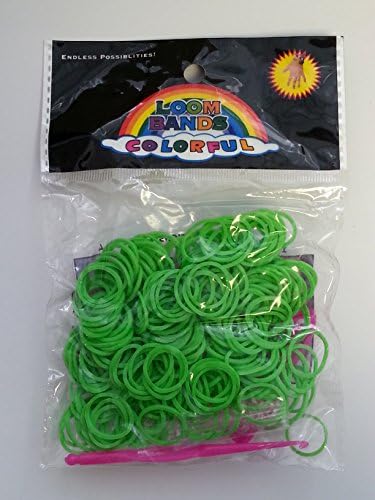 200 pcs 16x1mm Loom Bands with hook & S clip - Lime Green