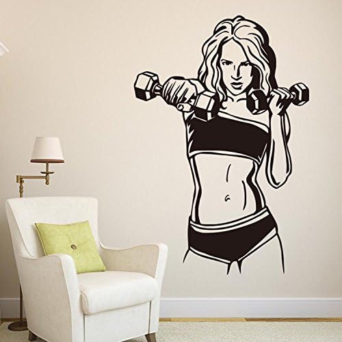 Gym Wall Sticker Dumbbell Exercises Workouts Girl Art Body Building Shape Decal Room Home Black 67x99 Cm By Nia Art
