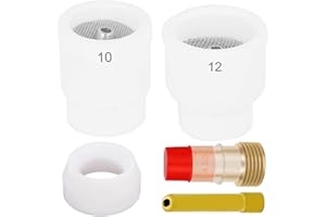 QAQGEAR 5Pcs Ceramic Welding Cup Kit #10#12 White TIG Welding Cup with 2.4mm Collets & 2.4mm Collet bodies, Teflon Cup gaskets for WP‑17/18/26
