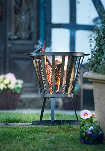 Kamino Flam Feuerkorb, vormontierte Feuerstelle, Feuerschale pulverbeschichtet, Gartenofen mit Funkenschutzbodenplatte zur Vorbeugung von Rasenschäden, einfache Montage, robuste Ascheschale, standfest, schwarz - 2