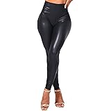 HAWILAND Leggings da donna in pelle, a vita alta, in pelle PU, effetto pelle, collant