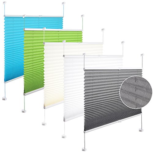 WOLTU #391 Plissee Klemmfix ohne Bohren für Fenster & Tür crushed Optik , Jalousie Faltrollo Fensterrollo blickdicht verdunkelt , easyfix & verspannt , Sichtschutz Sonnenschutz , 95×130 cm , Grau - 4