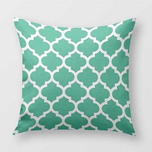 Jade Green White Moroccan Quatrefoil Pattern # Throw Pillow Cover for Sofa or Bedroom