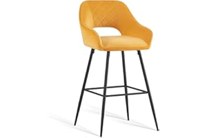 JaHECOME Bar Stools Set of 1 Yellow Velvet Padded with Footrest Armrest Kitchen High Stools Supported Black Metal Legs for Breakfast Bar, Counter, Kitchen and Home
