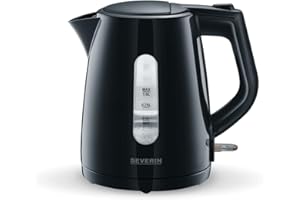 SEVERIN Bouilloire à Manipulation Facile, 1L, 2 200W, Filtre Anticalcaire Amovible, Socle 360°, Enrouleur de Câble, Noir, WK 3410