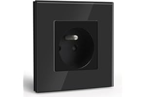 BSEED Prise Murale,Standard Français 16A Single Prise de Courant Alternatif avec Panneau en Verre Cristal (1 Prise, Noir)