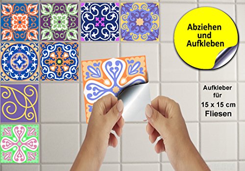 24 stück Fliesenaufkleber für Küche und Bad (Tile Style Decals 24x TP 58 – 6″) | verschiedene Mosaik wandfliesen aufkleber für 15x15cm Fliesen | Fliesen-Aufkleber Folie | Deko-Fliesenfolie für Küche u. Bad (15cm – 24 stück, TP58) - 2